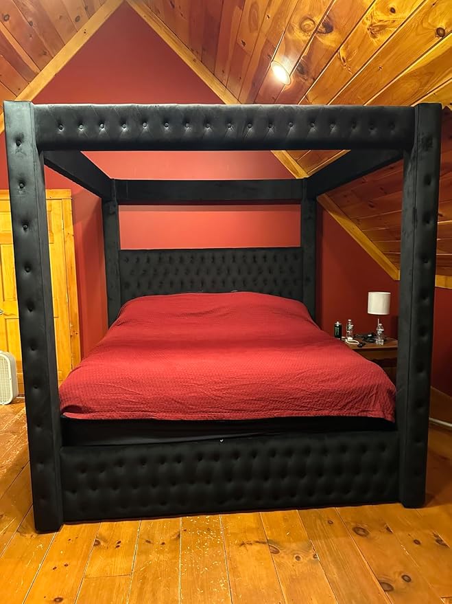 Velvet Canopy Bed Frame King - Image 2