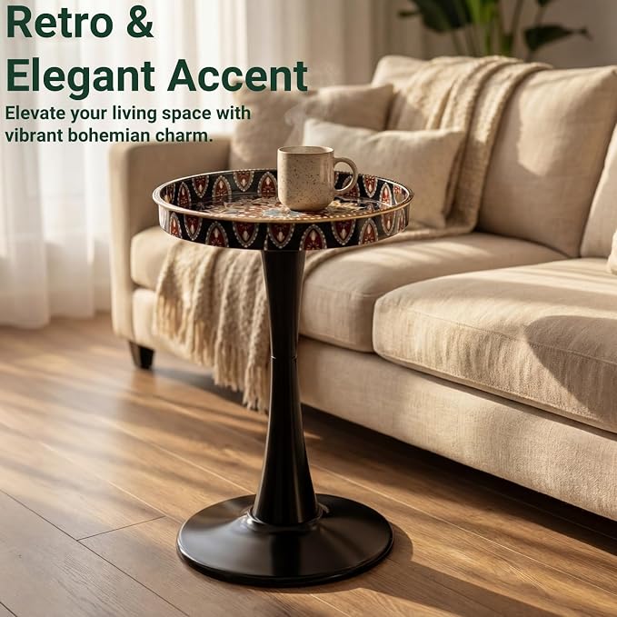 Gesodant Boho Chic Round Side Table, Stable Hourglass Pedestal Base, Unique - Image 5
