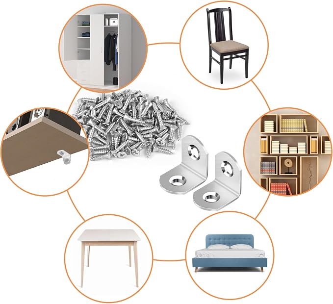 40 Pcs L Bracket Stainless Steel Corner Brace Sets, 90 Degree Right Angle - Image 6