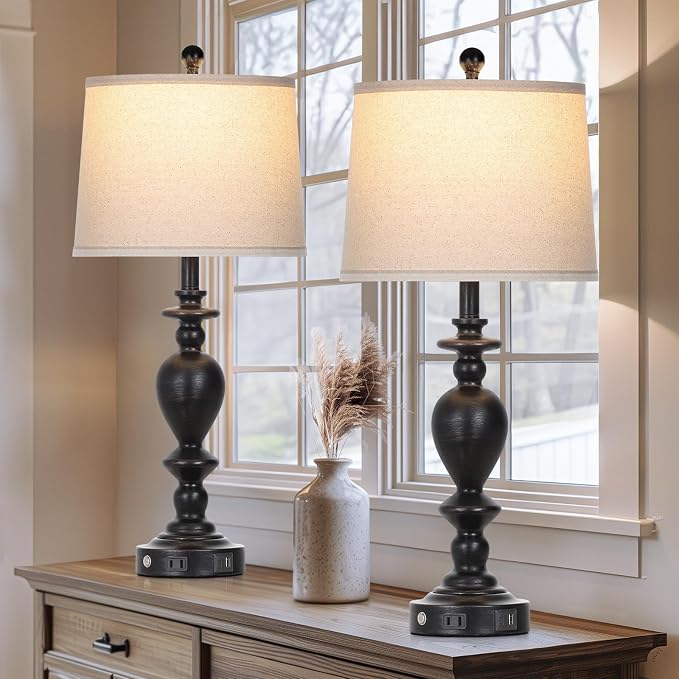 Cinkeda 28" Black Farmhouse Table Lamps Set of 2 - Image 2