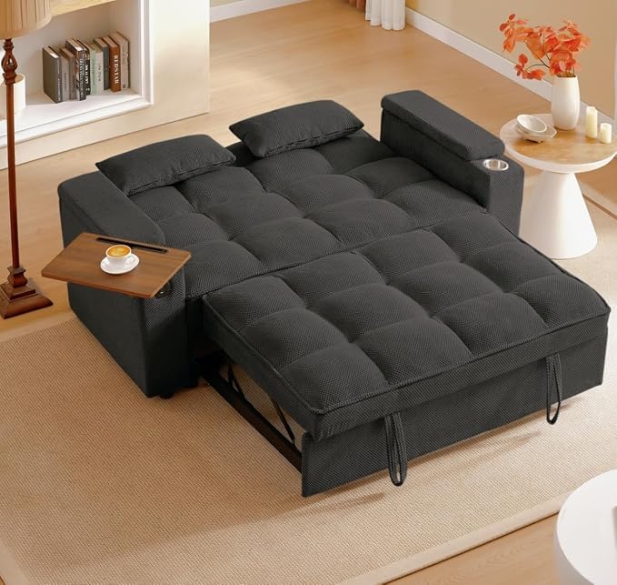 oaaktu Large Size Convertible Sleeper Sofa Bed, Polka dot Velvet Pull Out Futon - Image 3