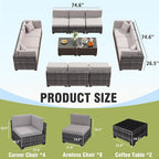 KIGOTY Patio Furniture Set, 14 Pieces Modular Outdoor Sectional Sofa, PE Rattan - Image 2