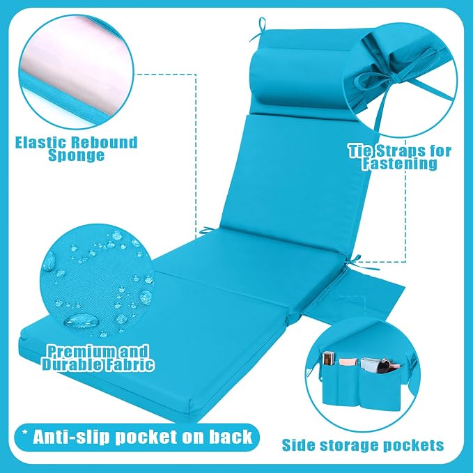 Wenqik 2 Pcs Outdoor Chaise Lounge Cushion - Image 2