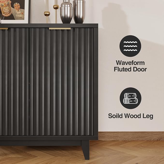 Fluted Coffee Bar Cabinet with Storage, Modern Sideboard Buffet Cabinet with - Image 5