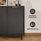 Fluted Coffee Bar Cabinet with Storage, Modern Sideboard Buffet Cabinet with - Image 5
