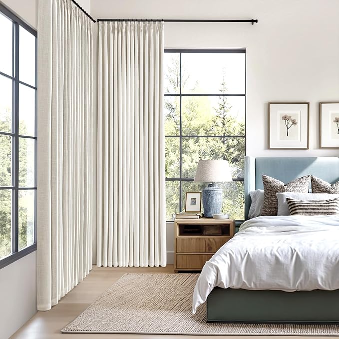 MIULEE Beige White Pinch Pleated 100% Blackout Linen Curtains 40x63 Inches | - Image 2