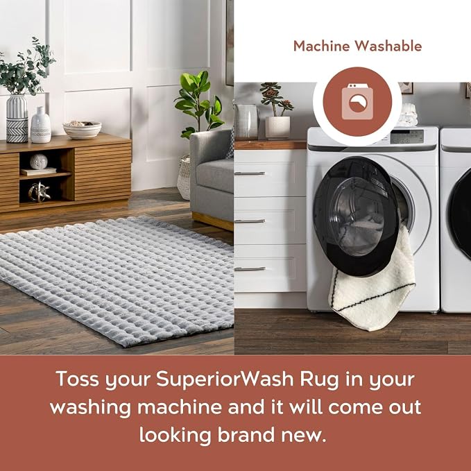 nuLOOM Jeni Silver Checkered Washable Area Rug - Image 3