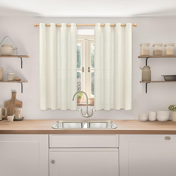YoungsTex Short Linen Curtains 45 Inch Length, Light Filtering Drapes - Image 2