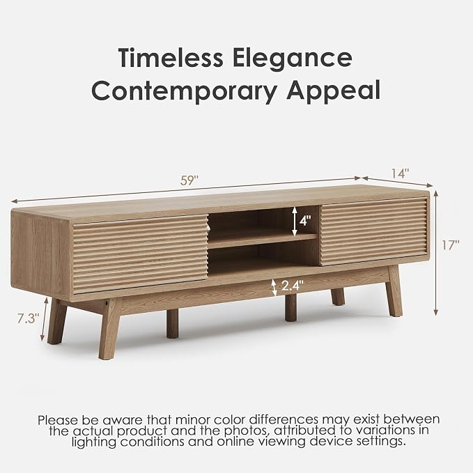 TOLEAD 59" TV Console, Mid Century Modern TV Stand - Image 2