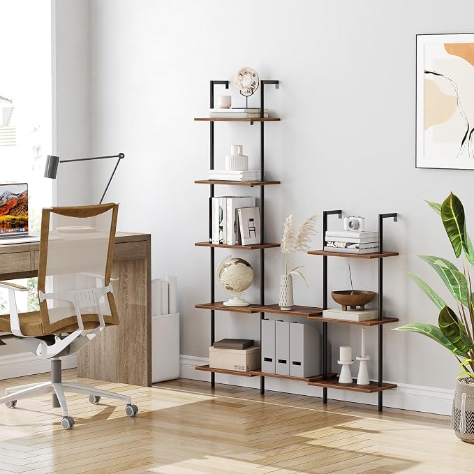 HOOBRO DIY Ladder Shelf, 5-Tier Wooden Wall Mounted Bookshelf, Narrow Bookcase - Image 5