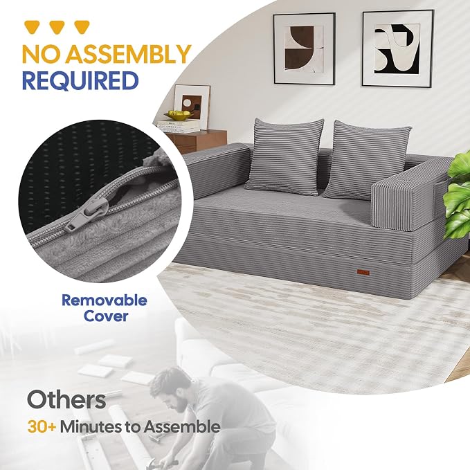COMAX Futon Sofa Bed, 4‑in‑1 Convertible Sofa Bed, Folding Boneless Couches - Image 7