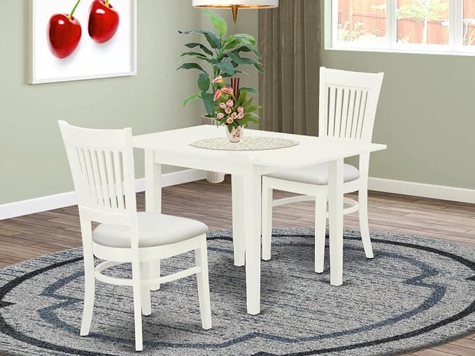 East West Furniture NDVA3-LWH-C 3 Piece Kitchen Table & Chairs Set Contains a - Image 2