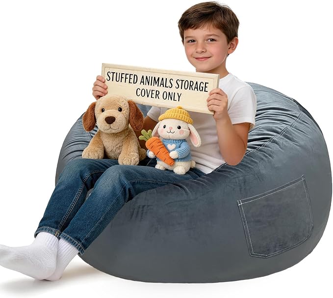 Lukeight Stuffed Animals Storage Bean Bag Chair Cover by Lukeight