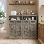 Farmhouse Storage Cabinet with Barn Doors and Open Shelf, Kitchen Pantry with - Image 5