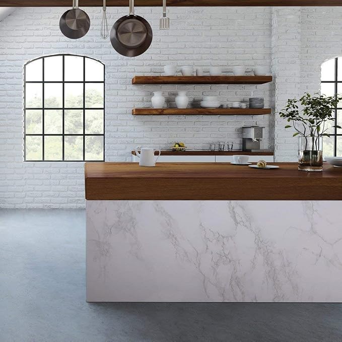 practicalWs Marble Wallpaper Granite White and Gray Wall Paper Roll 35.4" x - Image 2