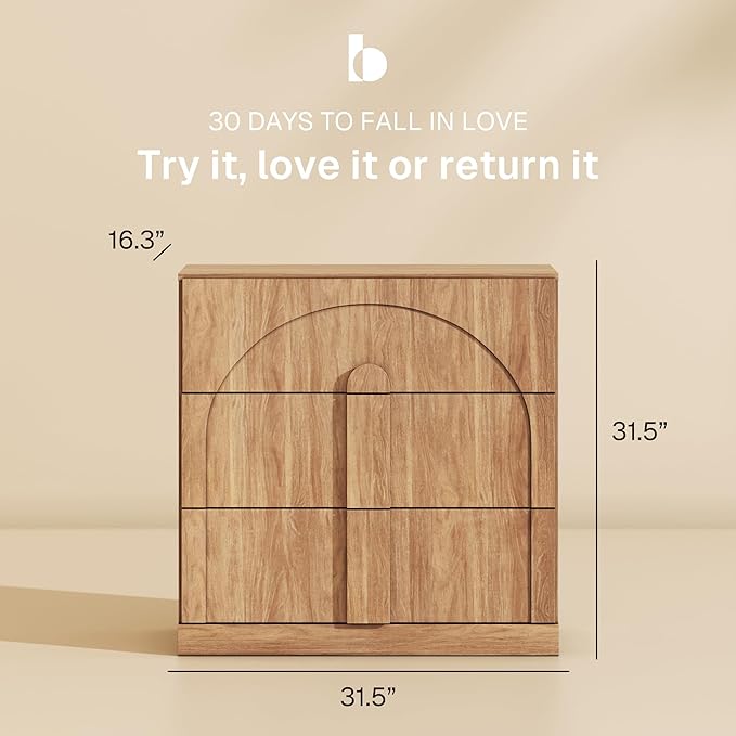 BELLEZE Sideboard Cabinet with 3 Drawers, Large Fluted Sideboard with Storage - Image 2