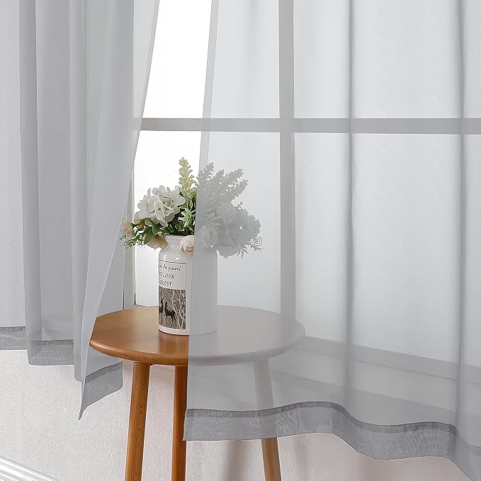 Light Grey Sheer Curtains 96 Inches Long 2 Panels, Light Filtering Voile Airy - Image 8