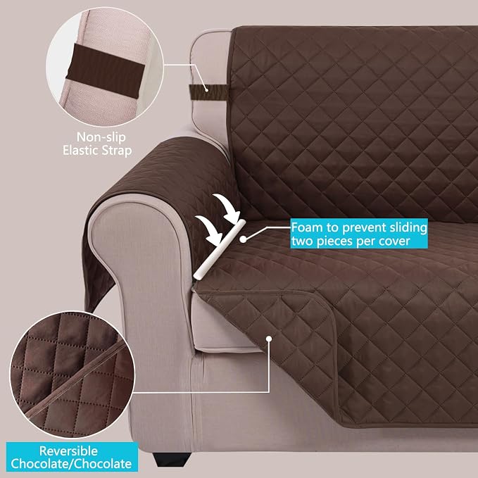 U-NICE HOME 4 Seater Sofa Cover 91''Large Couch Cover, Chocolate | Washable - Image 3