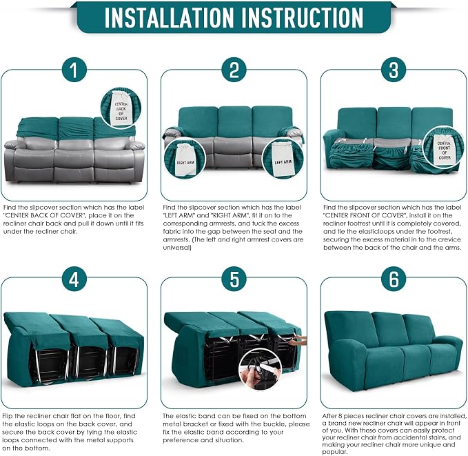 TAOCOCO Recliner Sofa Covers 8-Pieces Stretch Large Couch Covers - Image 6