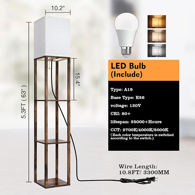 RUNTOP Floor Lamp with Shelves, Modern Shelf Lamp - Image 7