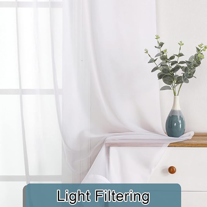 White Sheer Curtains 72 Inches Long 2 Panels, Light Filtering Voile Drapes - Image 4