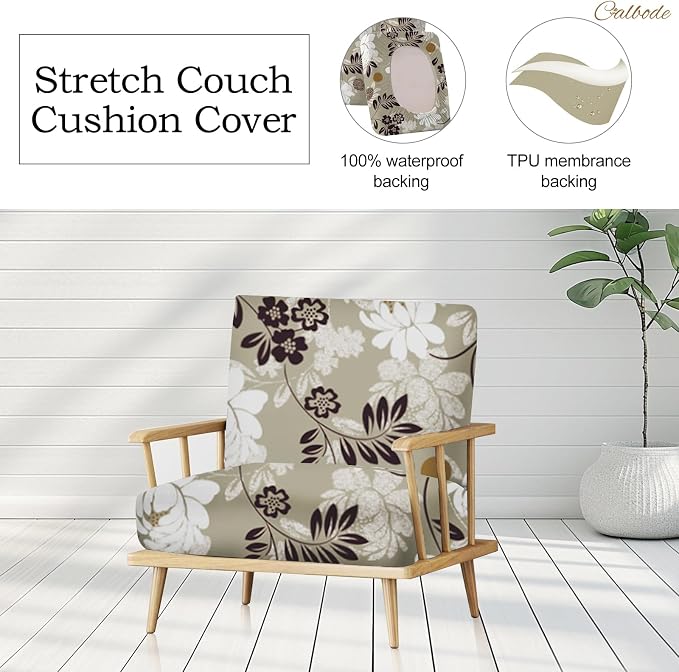 CALBODE 8 Pcs Waterproof Patio Cushion Covers, Floral Printed Stretch Outdoor - Image 4