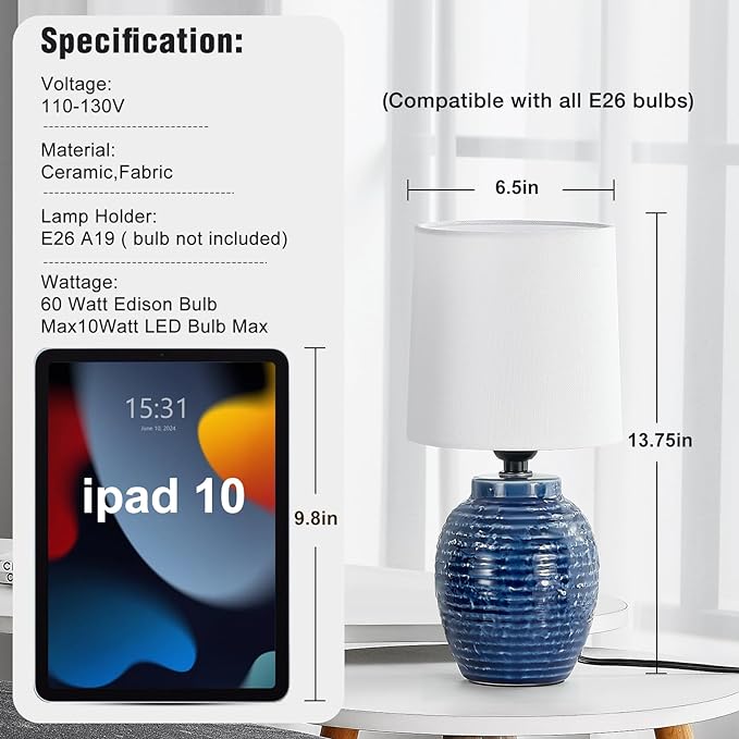 EJIAXIN Table Lamps Set of 2-13.75" Small Bedside Lamps - Image 2