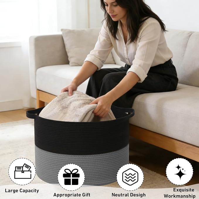 90L Extra Large Blanket Basket, Woven Laundry Basket Hamper - Image 4