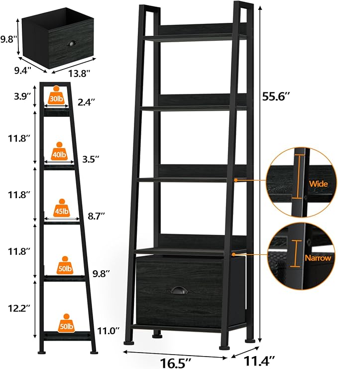 Furologee 5-Tier Ladder Shelf, Narrow Ladder Bookshelf - Image 3