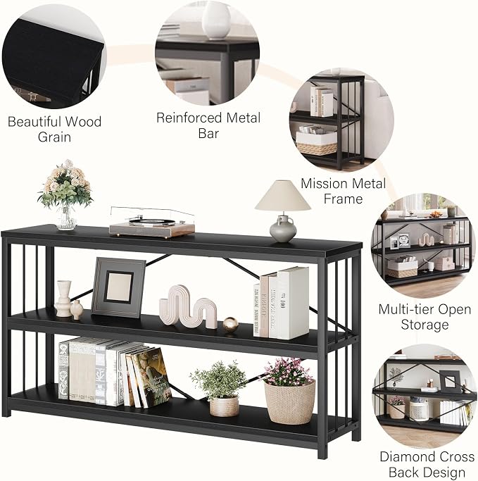 LVB Black Entryway Table, Modern Extra Long Sofa Console Table, Metal Wood - Image 5