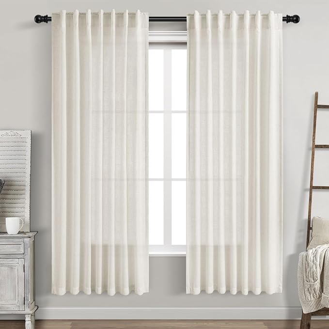 Cream Semi Sheer Linen Curtains 69 Inch Length by Nanspring