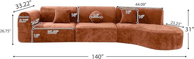 Merax 140" Curved Polyester Sectional Sofa Set, 7 Seat Modern Cloud Couch - Image 2