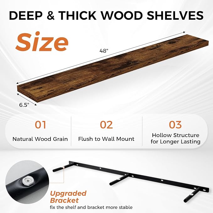 Floating Shelves for Wall, 48 Inch Floating Shelves for Home Decor, Wall - Image 3