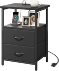 Fixwal Black Night Stand with Charger Station, Nightstand with Charging Station by Fixwal