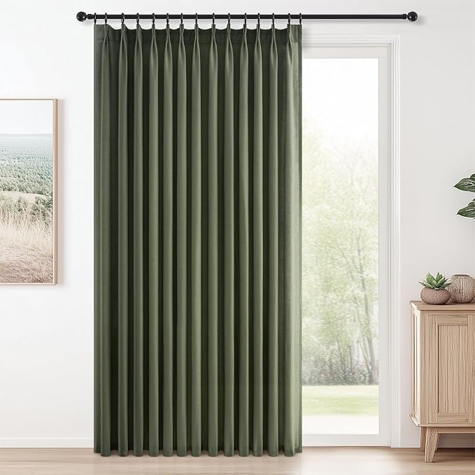 Topfinel Olive Green Pinch Pleated Linen Curtains 84 Inch Length 1 Panels by Topfinel