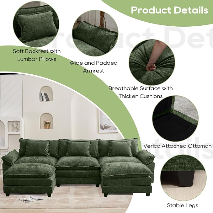 Oprisen 120" Modular Sectional Sofa, Comfy Cloud Couch Sectional Sofa - Image 6