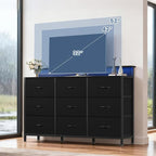 DUMOS TV Stand Dresser with 9 Fabric Drawers and Open Shelves, Entertainment - Image 2