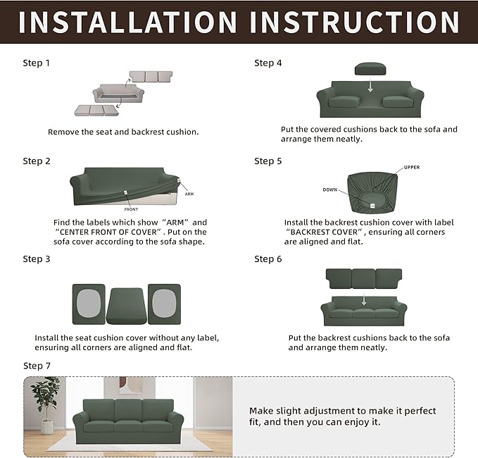Easy-Going 7 Pieces Stretch Couch Cover Washable Sofa Cover Set - Image 7