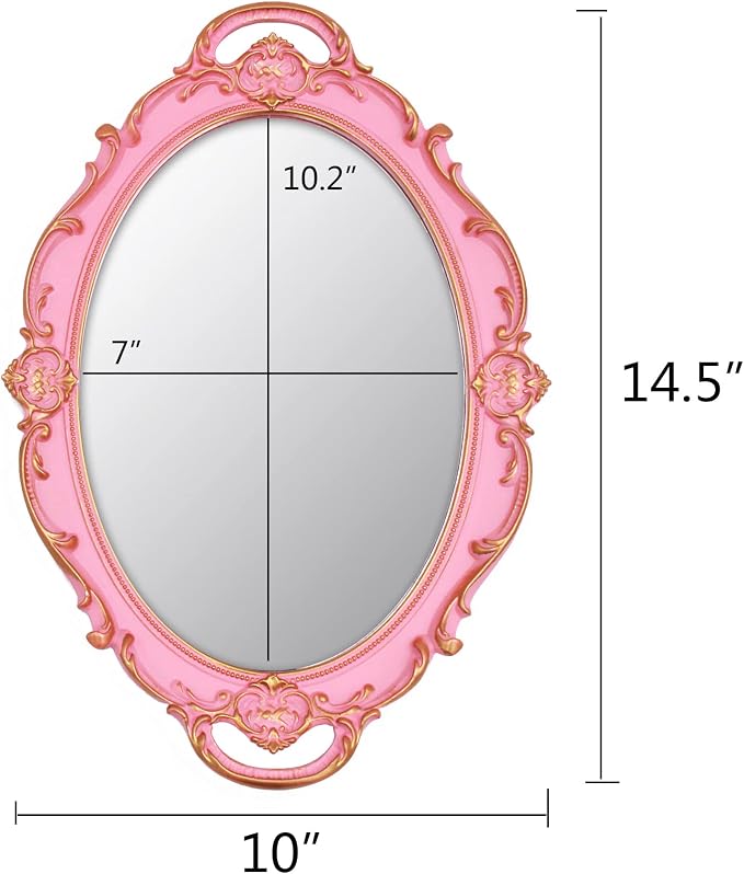 YCHMIR Vintage Small Mirror 14.5 x 10 inch Oval Pink Wall Mirror - Image 4