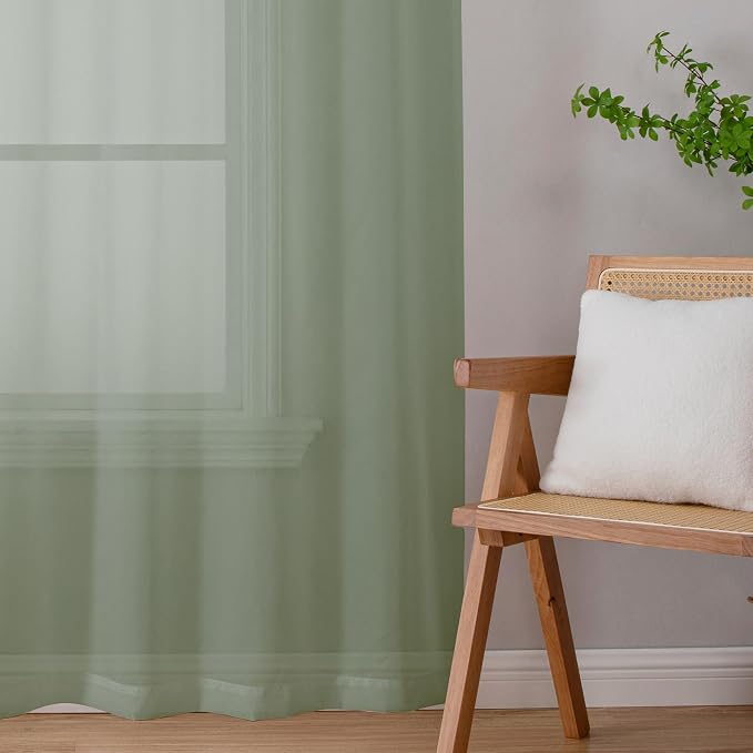 Sage Green Sheer Curtains 78 Inches Long 2 Pcs, Modern Solid Voile Light - Image 6