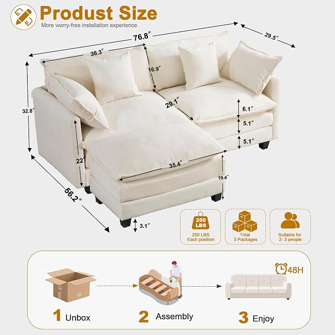 Cloud Chenille L-Shaped Sofa - Image 2