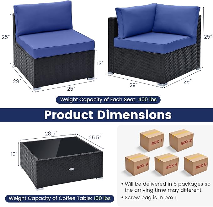 Tangkula 10 Pieces Patio Sofa Set, Outdoor Wicker Conversation Set - Image 4