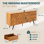 Bme Sideboard Georgina Solid Wood 2 Doors & 3 Drawers, Living Room, Teak Brown - Image 2