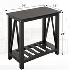 Narrow Side Table with Storage Shelf 2 Tier Wooden Nightstand Bedside Tables - Image 3