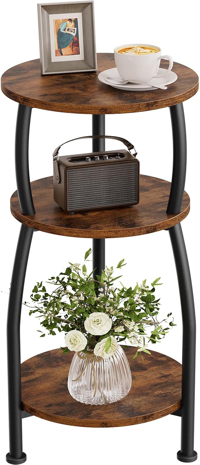 Small Round Side Table for Small Spaces, 3-Tier End Table by designyourhome