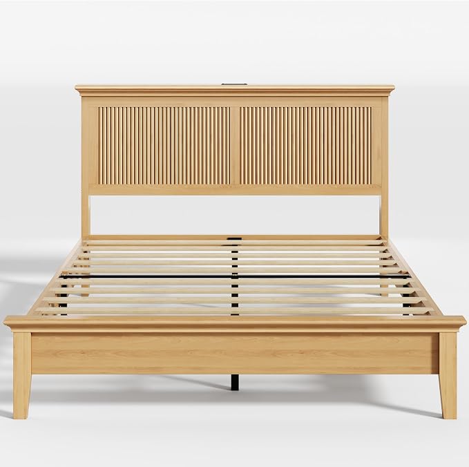Lifezone Wood Queen Bed, Solid Wood Bed - Image 3