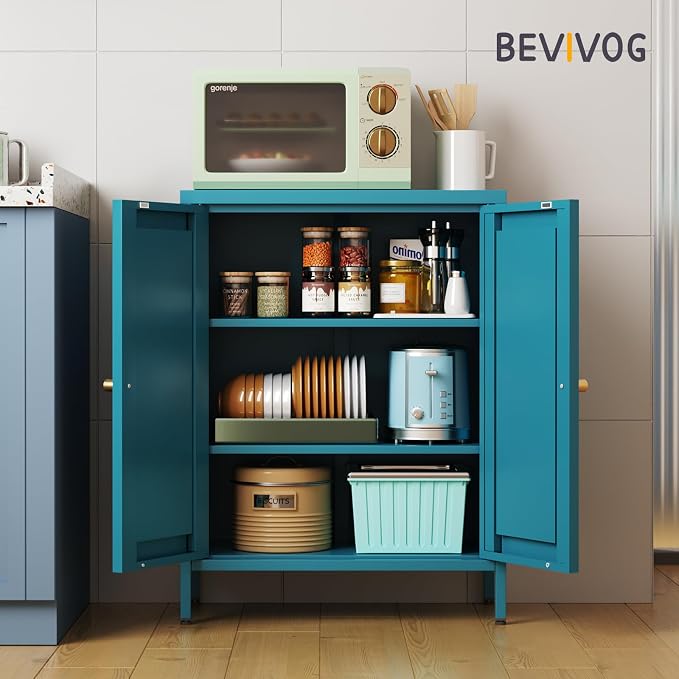 Bevivog Bathroom Floor Storage Cabinet, Metal Storage Sideboard - Image 2