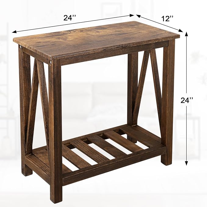 End Side Table with Storage Shelf Rectangle Narrow Nightstand Console Tables - Image 3