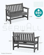 SERWALL Outdoor Bench, HDPE Outdoor Benches Weatherproof, 2-Person Garden Bench - Image 3