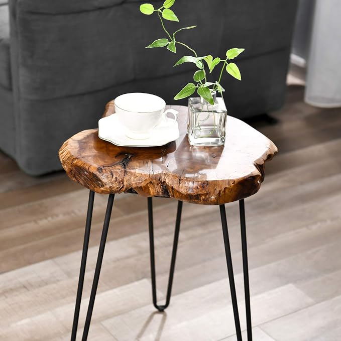 WELLAND Rustic Date Tree End Table Live Edge Side Table 18" W x 15" D x 21" H - Image 6